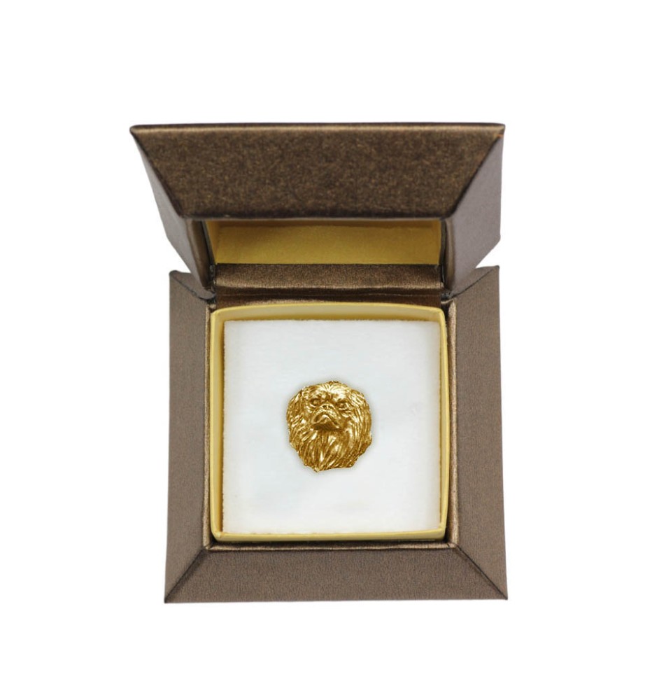 Pekingese, Pekinese, Peke - Dog brooch in decorative box, elegant gold-plated pin, Art-Dog brand jacket pin