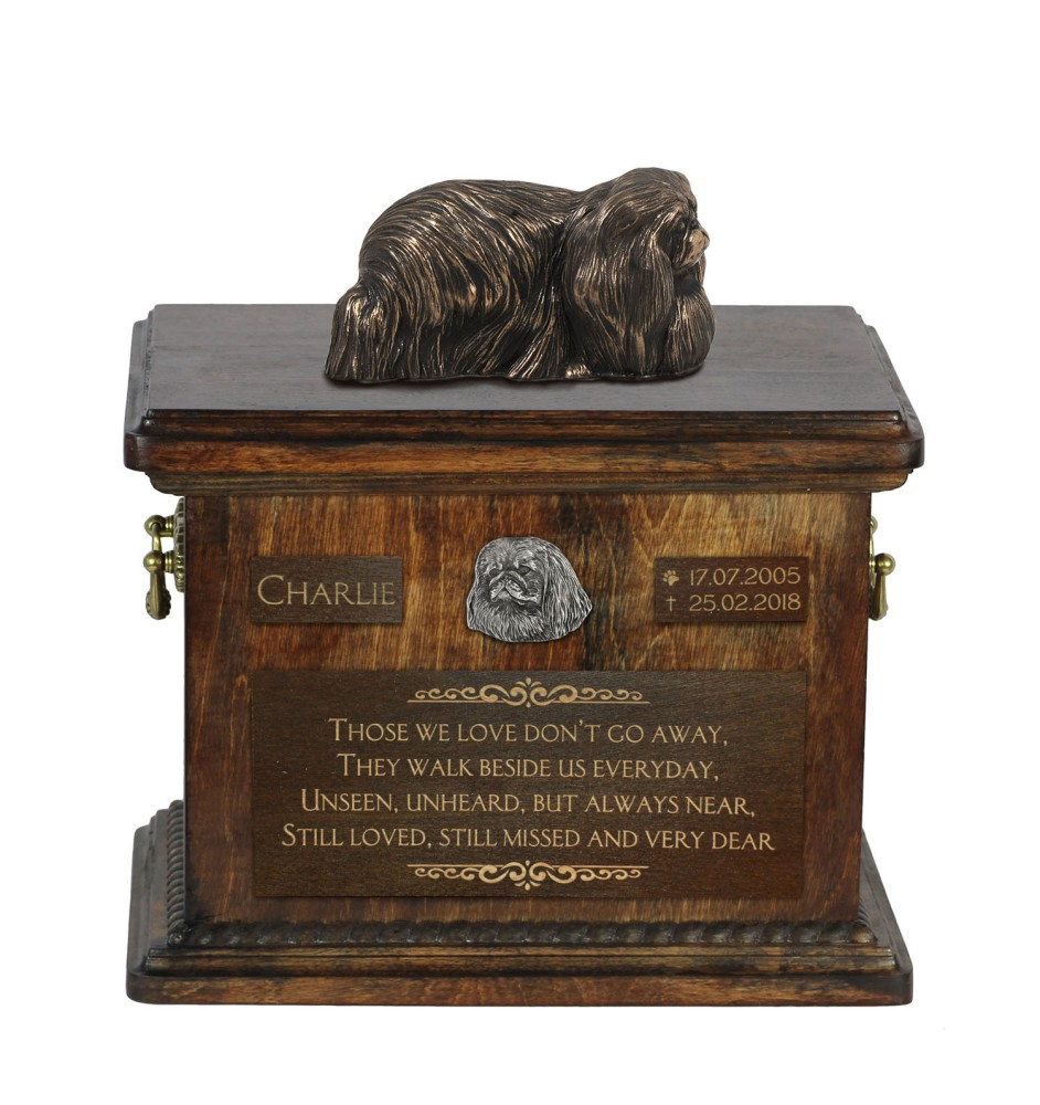 Pekingese, Pekinese, Peke - urn for dog ashes, urn with a statuette, personalized urn for dog ashes by Art-Dog brand