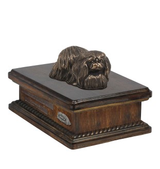 Pekingese, Pekinese, Peking-Palasthund urne in Hundeasche, personalisierte Urne mit Statue, Holzurne mit Hund von Art-Dog