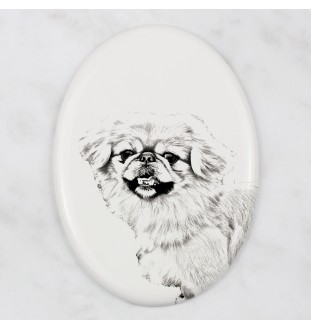 Pékinois - une plaque commémorative avec une photo de chien, une plaque funéraire avec une impression, une plaque ovale personnalisée de la marque Art-Dog