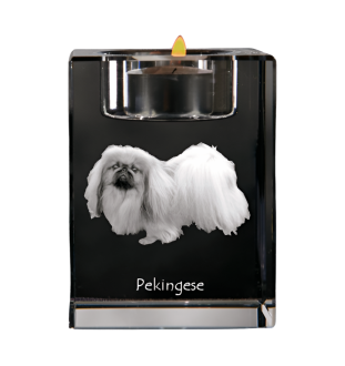 Pekingese, Pekinese, Peking-Palasthund - Kerzenhalter mit Hundefoto, Teelichthalter aus Kristall, personalisiertes Geschenk der Marke Art-Dog