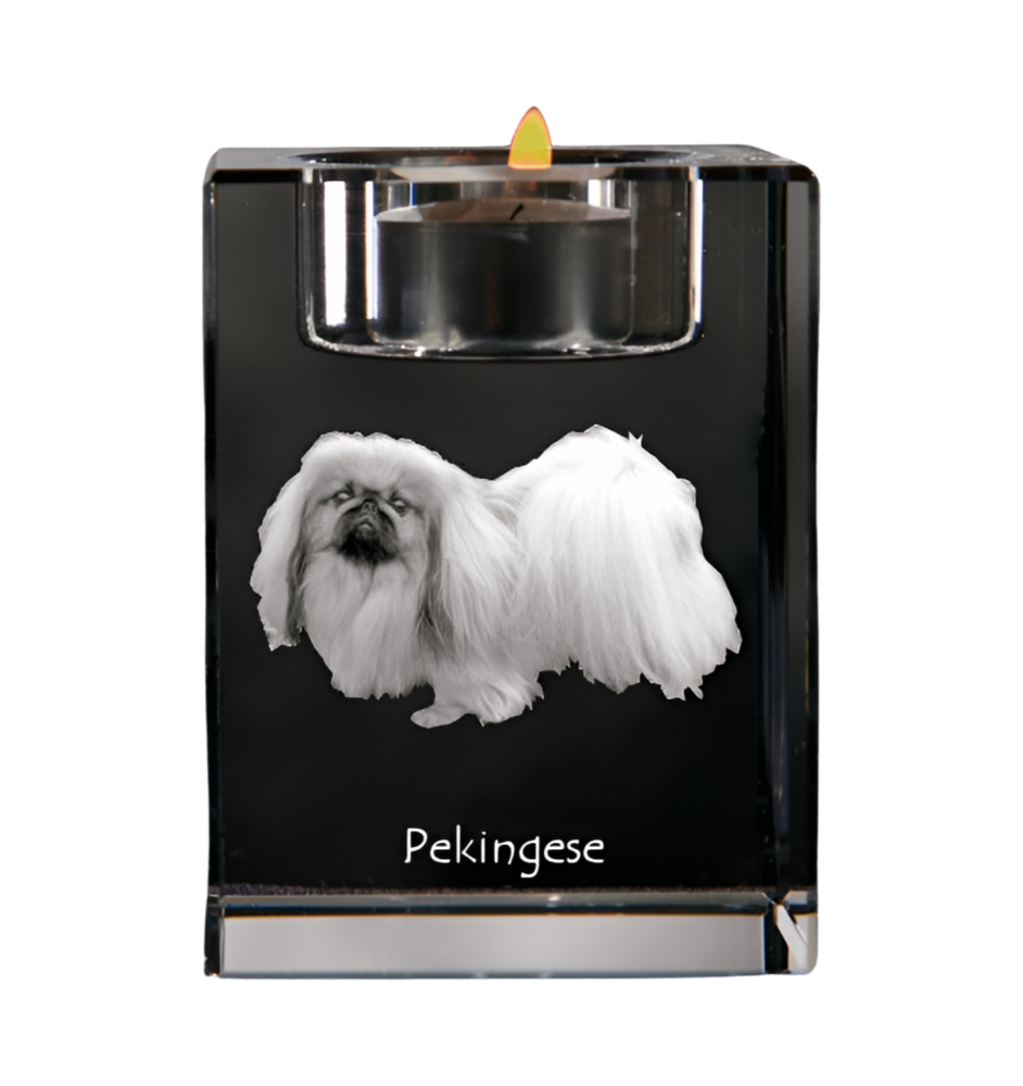 Pekingese, Pekinese, Peking-Palasthund - Kerzenhalter mit Hundefoto, Teelichthalter aus Kristall, personalisiertes Geschenk der Marke Art-Dog