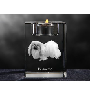 Pékinois - Bougeoir avec photo de chien, porte bougie en cristal, cadeau personnalisé par la marque Art-Dog