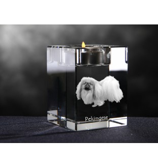Pekingese, Pekinese, Peke - Candle holder with dog photo, crystal tealight holder, personalised gift by Art-Dog brand