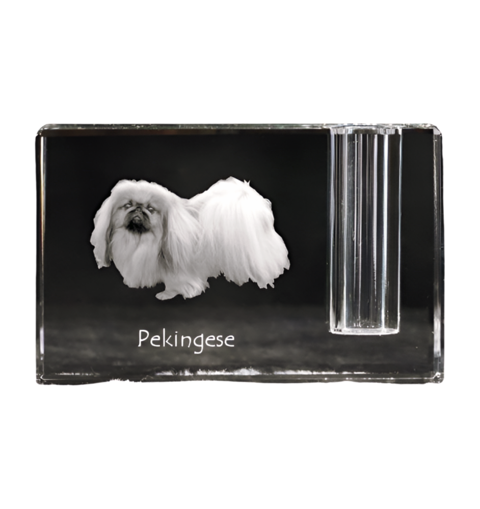 Pekingese, Pekinese, Peking-Palasthund - Stifthalter, Kristallorganizer mit Hundefoto, einzigartige Schreibtischdekoration der Marke Art-Dog