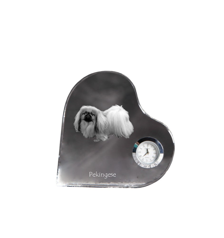 Pekingese, Pekinese, Peking-Palasthund - Kristalluhr mit einem Hundebild, Herzregal-Uhr, personalisierte Standuhr der Marke Art-Dog