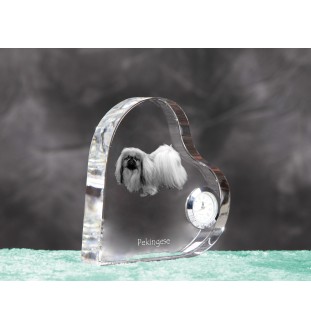 Pekingese, Pekinese, Peke - crystal clock with a dog picture, heart-shaped shelf clock, personalized standing clock by Art-Dog brand