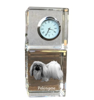Pekingese, Pekinese, Peking-Palasthund - Kristalluhr mit Foto, Hundebild im Kristall, personalisierte Schreibtischuhr von Art-Dog.