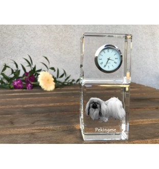 Pekingese, Pekinese, Peke - crystal clock with a photo, a photo of a dog in crystal, personalized desk clock by Art-Dog brand
