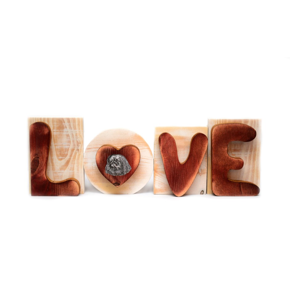 Pekingese, Pekinese, Peke - wooden LOVE sign, interior decoration with a dog, charming ornament for the shelf by Art-Dog brand