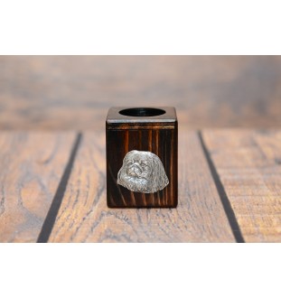 Pekingese, Pekinese, Peke - wooden candle holder with a dog, a unique souvenir after losing a dog, a handicraft from the Art-Dog brand