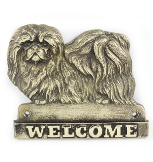 Pekingese, Pekinese, Peke - a door sign with a dog, a brass welcome plaque, a unique sign with the inscription Welcome from the Art-Dog brand