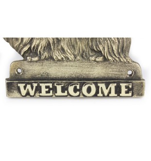 Pékinois - une plaque de porte avec un chien, une plaque de bienvenue en laiton, une enseigne exceptionnelle avec l'inscription Welcome de la marque Art-Dog