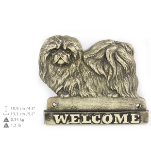 Pekingese, Pekinese, Peking-Palasthund - Türschild mit Hund, messingfarbenes Willkommensschild, einzigartiges Schild mit der Aufschrift Welcome von der Marke Art-Dog