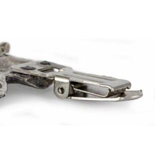 Pekingese, Pekinese, Peke - brooch with a clip, holder for a start number, silver-plated dog show pin from the Art-Dog brand