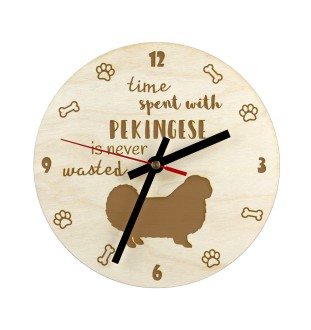 Pékinois - horloge avec chien, horloge en bois, horloge murale pour les amoureux des chiens, horloge de bureau et étagère, Art-Dog