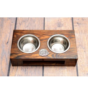Pekingese, Pekinese, Peke - wooden stand with bowls for a dog, steel dog bowls, a gift for adopting a dog from the Art-Dog brand