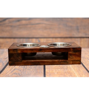 Pekingese, Pekinese, Peke - wooden stand with bowls for a dog, steel dog bowls, a gift for adopting a dog from the Art-Dog brand
