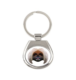 Pekingese, Pekinese, Peking-Palasthund - geometrischer Schlüsselanhänger mit Foto und Aufschrift Art-Dog