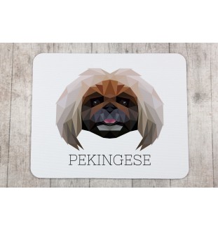 Pekingese, Pekinese, Peke - geometric mouse pad with a picture and text by Art-Dog