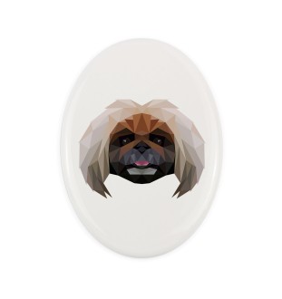 Pekingese, Pekinese, Peke - a plate with a geometric design and the brand name Art-Dog