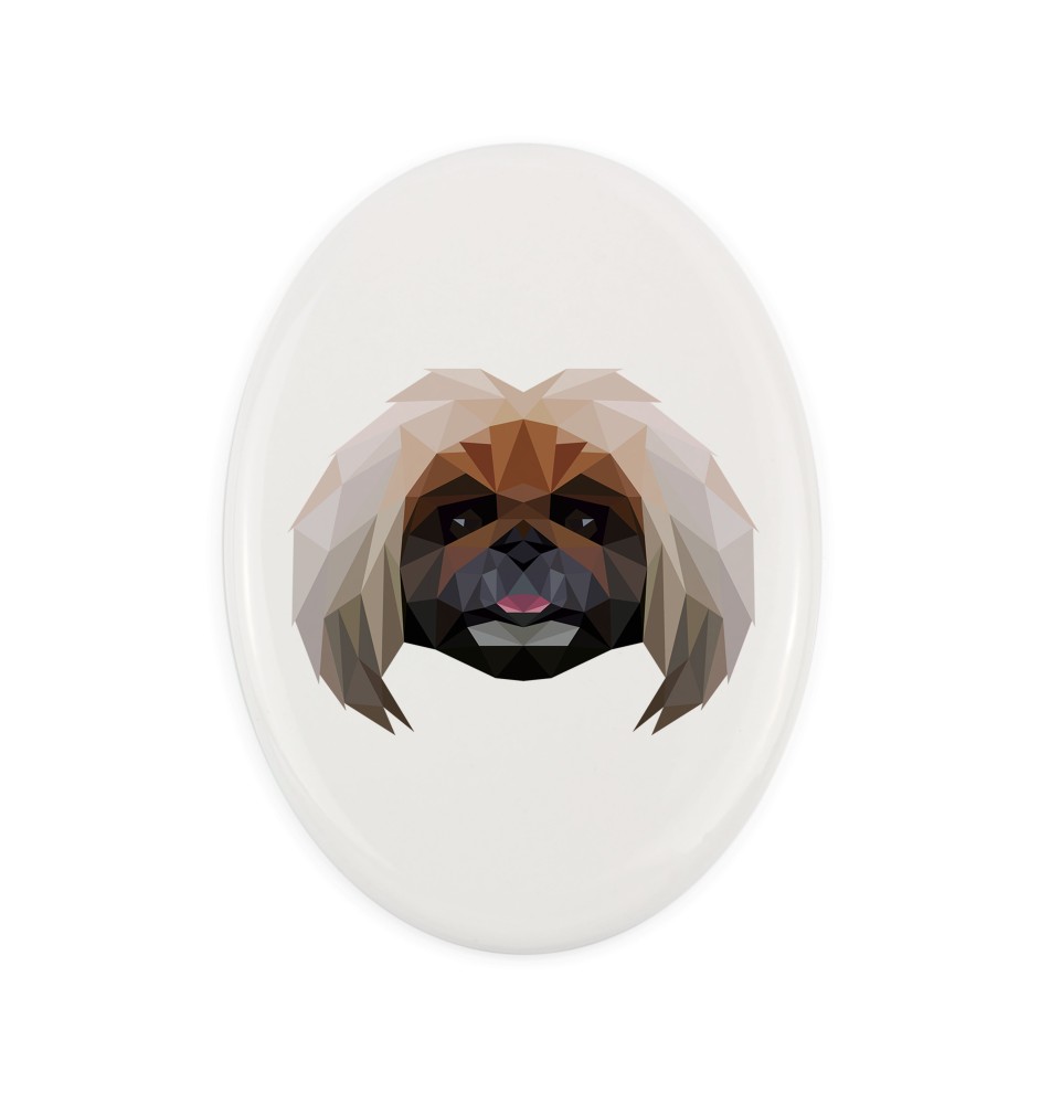 Pekingese, Pekinese, Peke - a plate with a geometric design and the brand name Art-Dog