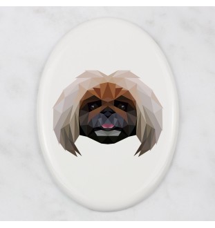 Pekingese, Pekinese, Peke - a plate with a geometric design and the brand name Art-Dog