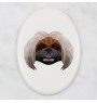 Pekingese, Pekinese, Peke - a plate with a geometric design and the brand name Art-Dog