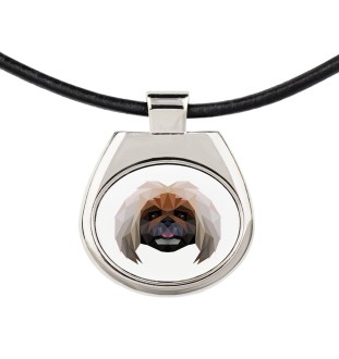 Pékinois - collier avec une photo et un motif géométrique de la marque Art-Dog