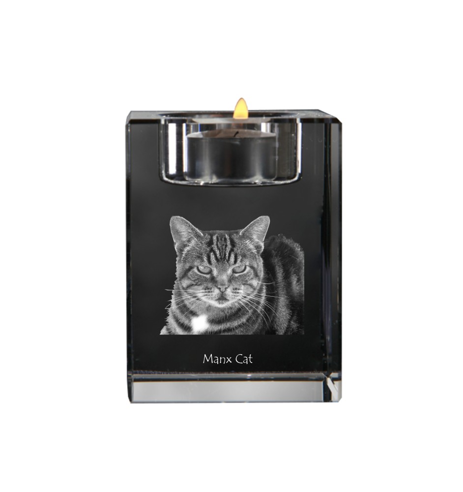 Manx - Candle holder with cat photo, crystal tealight holder, personalised gift by Art-Dog brand