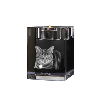 Manx - Bougeoir avec photo de chat, porte bougie en cristal, cadeau personnalisé par la marque Art-Dog