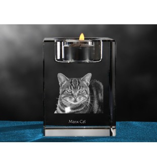 Manx - Bougeoir avec photo de chat, porte bougie en cristal, cadeau personnalisé par la marque Art-Dog