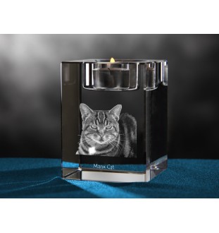 Manx - Bougeoir avec photo de chat, porte bougie en cristal, cadeau personnalisé par la marque Art-Dog