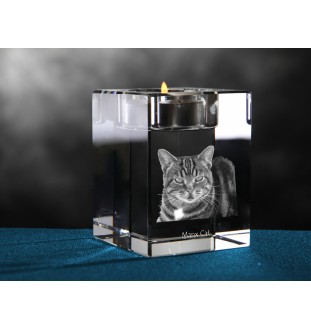 Manx - Bougeoir avec photo de chat, porte bougie en cristal, cadeau personnalisé par la marque Art-Dog