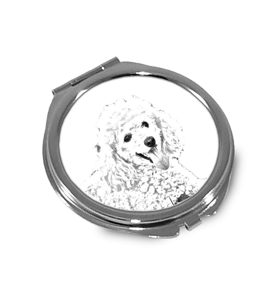 Pudel - Taschenspiegel mit Hund, personalisierter Taschenspiegel, kompakter Spiegel mit Art-Dog-Logo