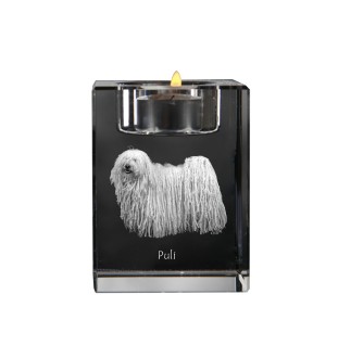 Puli, Hungarian Water Dog - Candle holder with dog photo, crystal tealight holder, personalised gift by Art-Dog brand