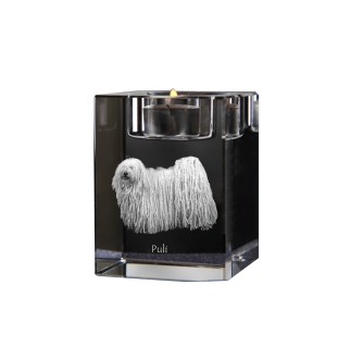 Puli, Hungarian Water Dog - Candle holder with dog photo, crystal tealight holder, personalised gift by Art-Dog brand