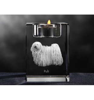 Puli, Hungarian Water Dog - Candle holder with dog photo, crystal tealight holder, personalised gift by Art-Dog brand