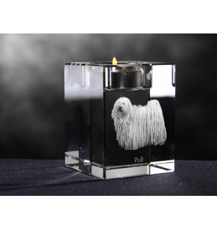 Puli, Hungarian Water Dog - Candle holder with dog photo, crystal tealight holder, personalised gift by Art-Dog brand