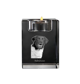 Chien d'arrêt frison, Stabyhoun - Bougeoir avec photo de chien, porte bougie en cristal, cadeau personnalisé par la marque Art-Dog