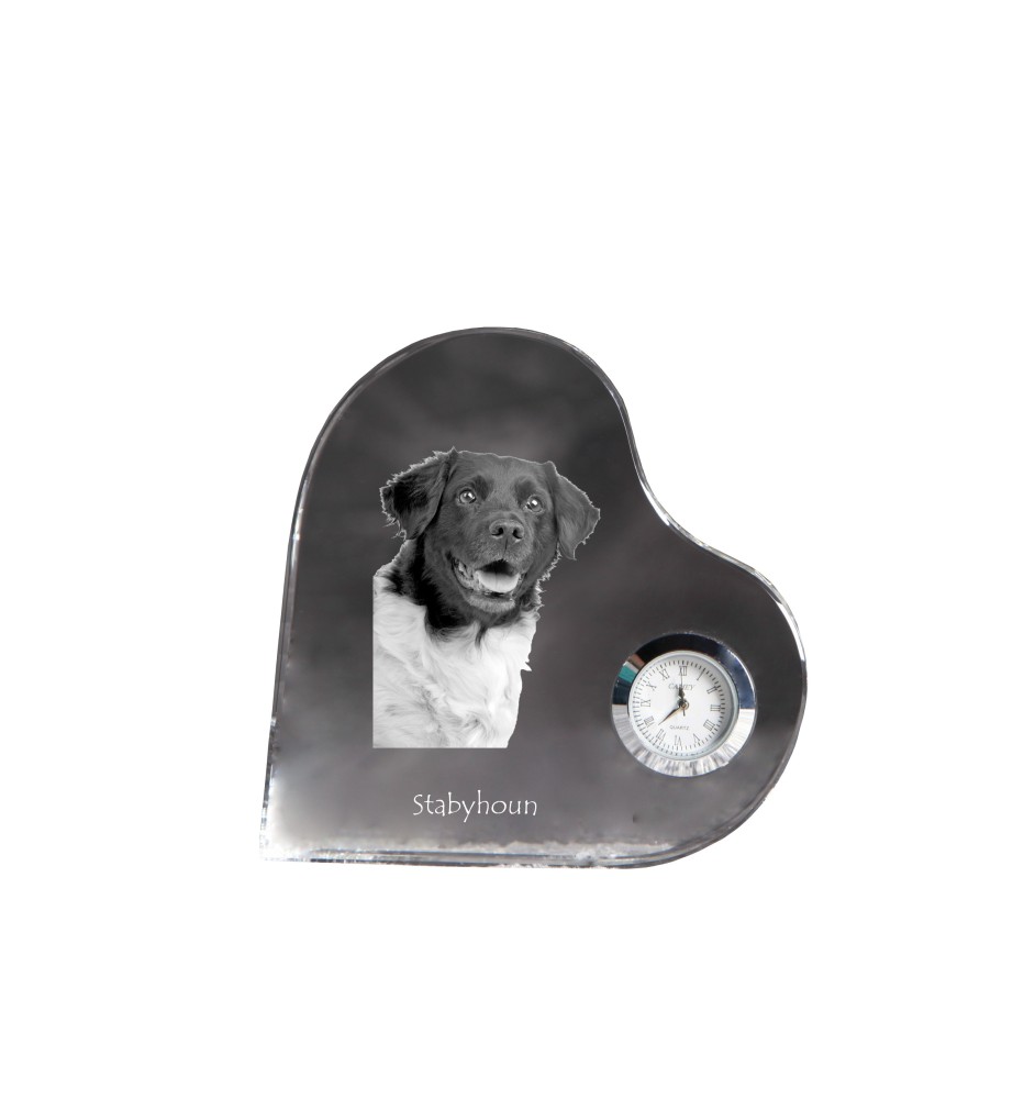 Stabyhoun,  Friesischer Vorstehhund, Stabijhoun - Kristalluhr mit einem Hundebild, Herzregal-Uhr, personalisierte Standuhr der Marke Art-Dog