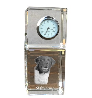Stabyhoun,  Friesischer Vorstehhund, Stabijhoun - Kristalluhr mit Foto, Hundebild im Kristall, personalisierte Schreibtischuhr von Art-Dog.