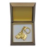 Weimaraner, Grey Ghost - Gilded key ring with dog in gift box, handbag decoration, luxury accessory by Art-Dog brand