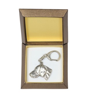 Braque de Weimar, Weimaraner - Porte-clés argenté avec un chien dans une boîte cadeau, décoration de sac à main, pendentif de sac à dos par la marque Art-Dog