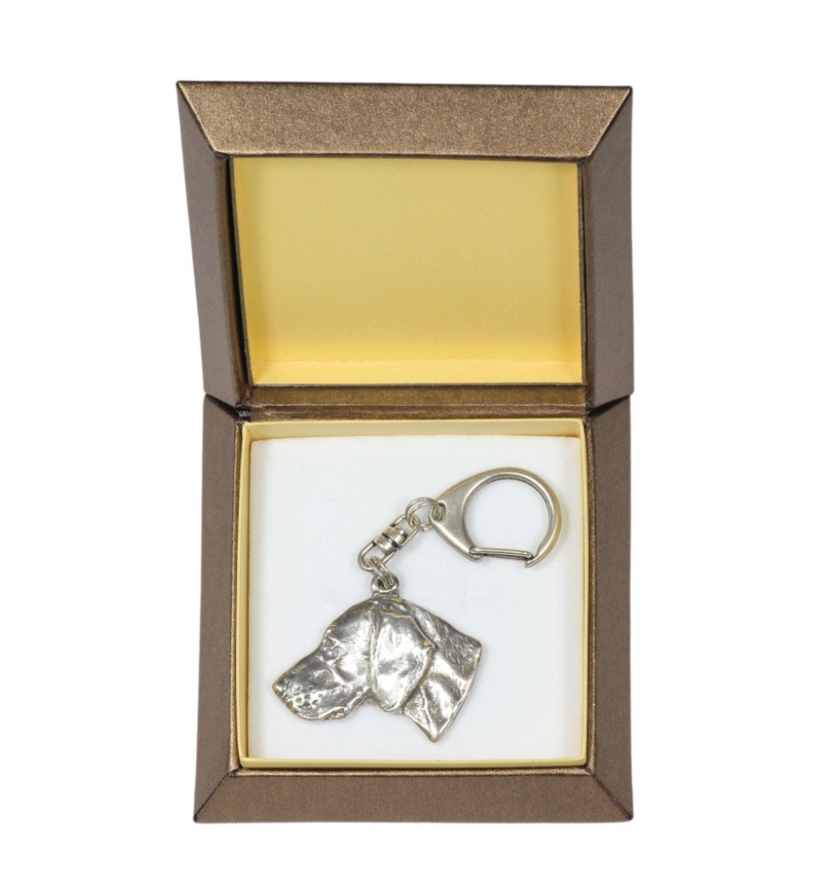 Braque de Weimar, Weimaraner - Porte-clés argenté avec un chien dans une boîte cadeau, décoration de sac à main, pendentif de sac à dos par la marque Art-Dog