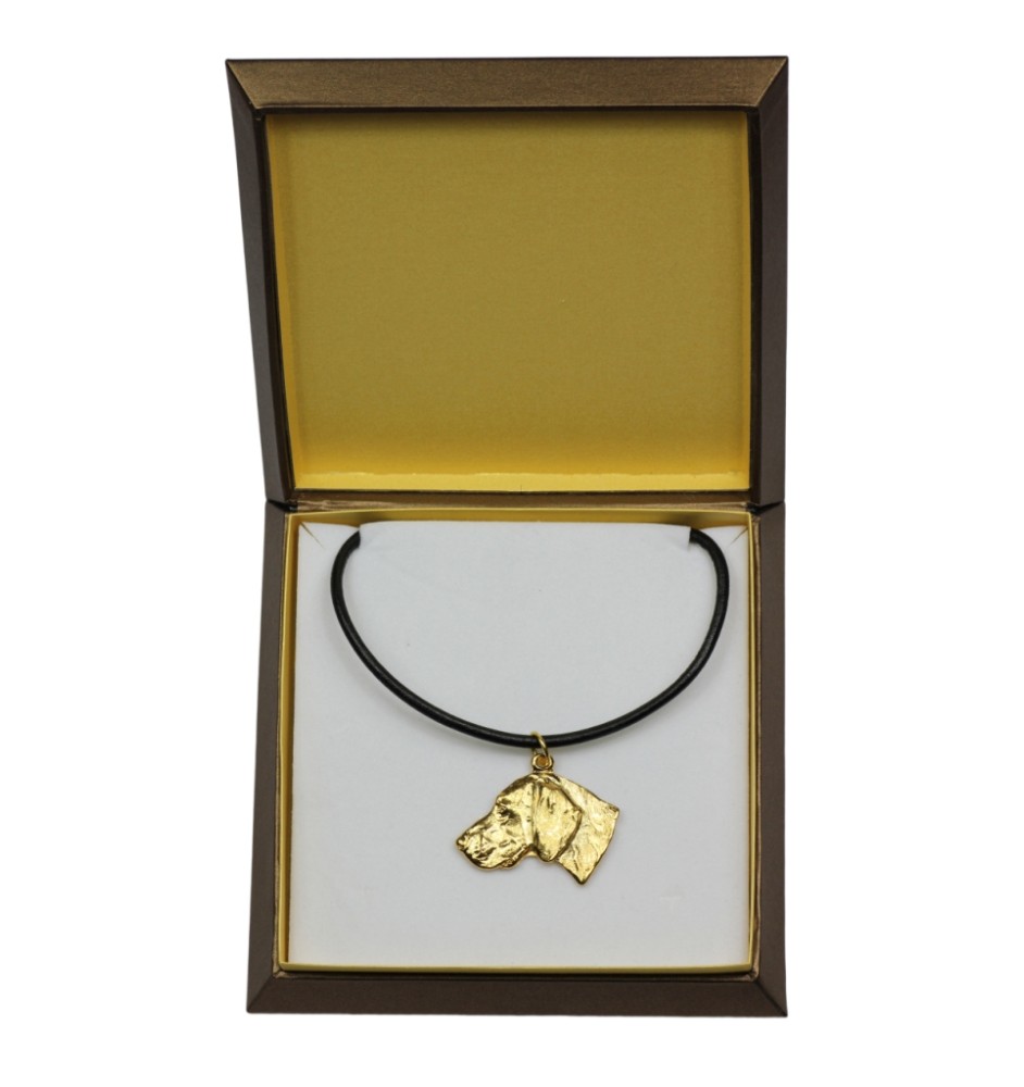 Weimaraner, Weimaraner Vorstehhund - Hundehalsband in Geschenkbox, vergoldeter Anhänger für Hundefans, auffälliger Schmuck von Art-Dog