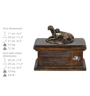 Weimaraner, Grey Ghost - urn for dog ashes, personalized urn with a statue, wooden urn with a dog by Art-Dog brand