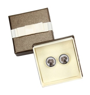 Braque de Weimar, Weimaraner - Boutons de manchette dans une boîte, bijoux faits à la main, produit de la marque Art-Dog