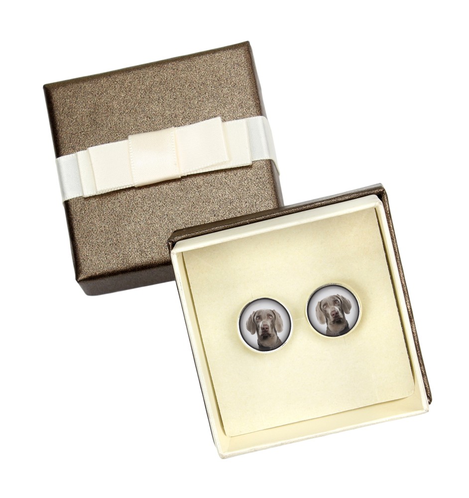 Braque de Weimar, Weimaraner - Boutons de manchette dans une boîte, bijoux faits à la main, produit de la marque Art-Dog