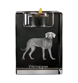 Weimaraner, Grey Ghost - Candle holder with dog photo, crystal tealight holder, personalised gift by Art-Dog brand